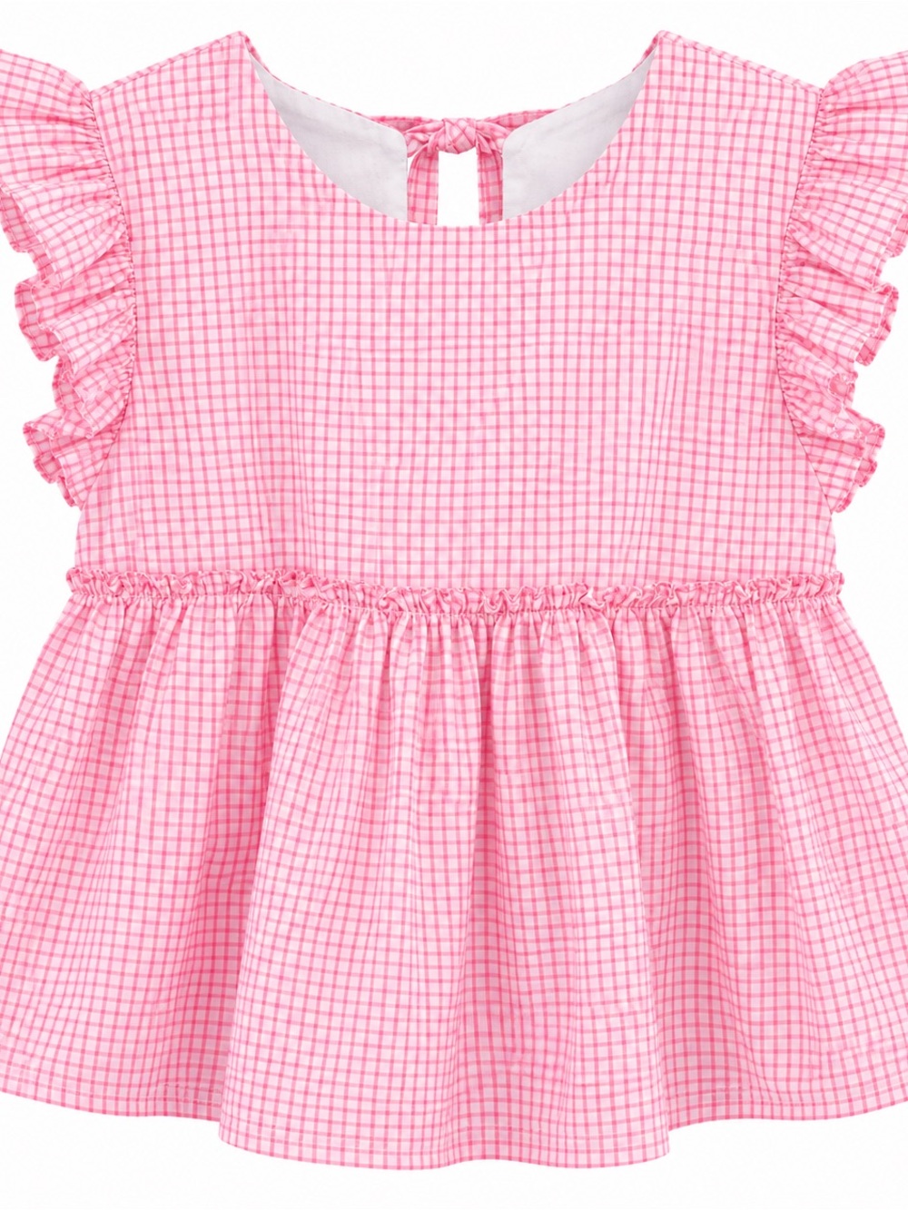 Bella Bliss Pink Gingham Ruffle Sleeve Peplum Top Size 10